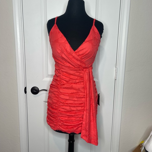 Lulus Primped to Perfection Red Floral Burnout Chiffon Ruched Dress - Picture 4 of 11